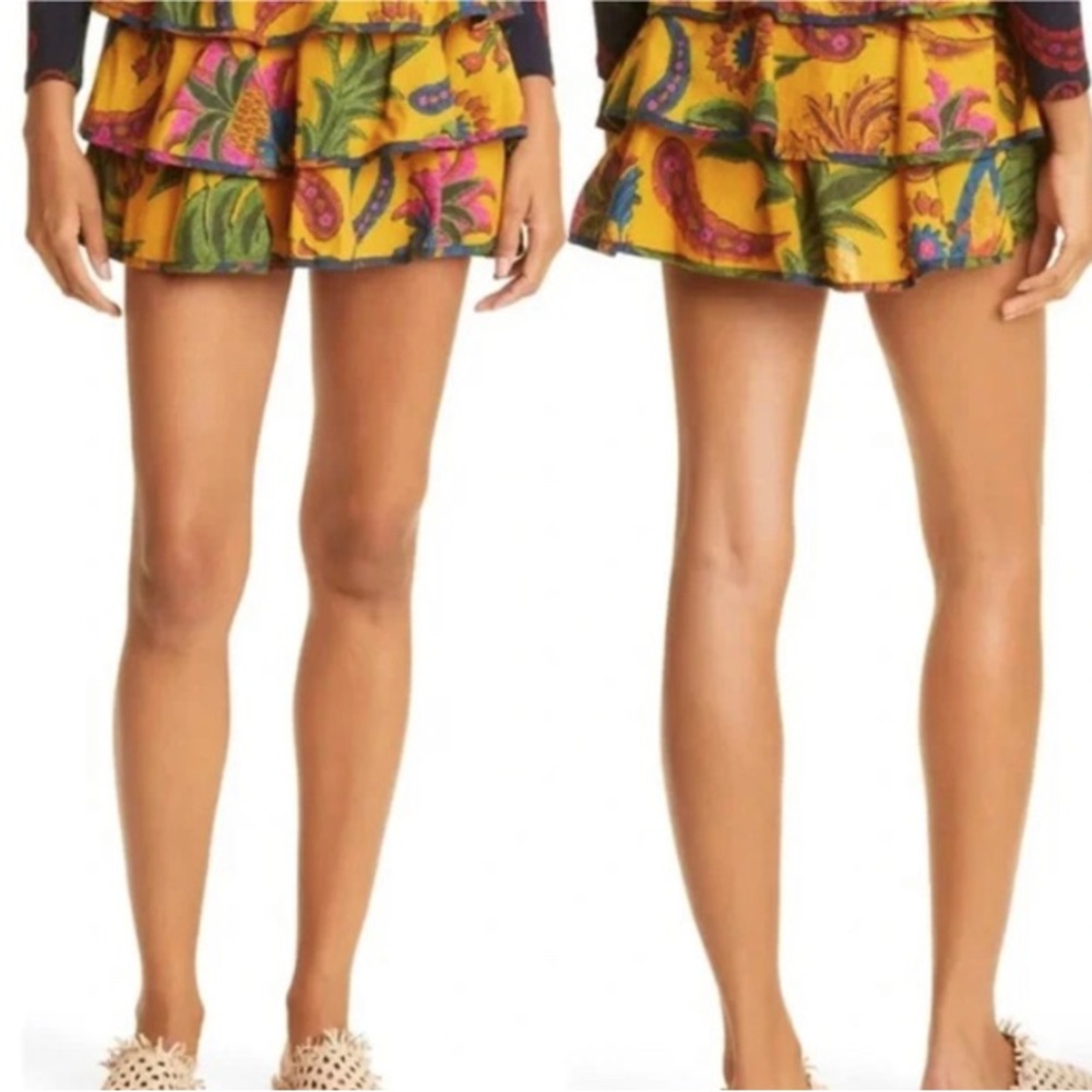 FARM Rio Yellow Tropical Tapestry layered Mini Skirt Size S - Picture 3 of 12